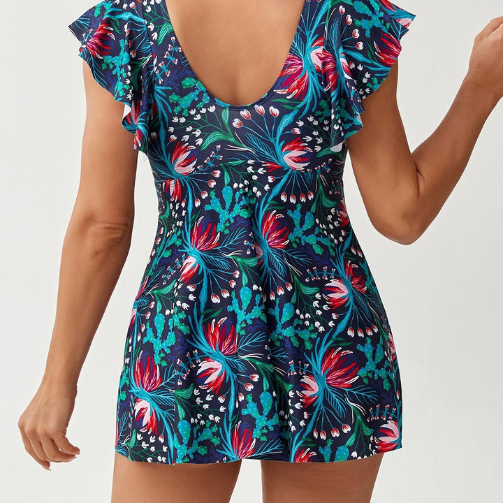 Women's Elegant Combination Swimsuit with Ruffles and Floral Pattern Mune Fashion