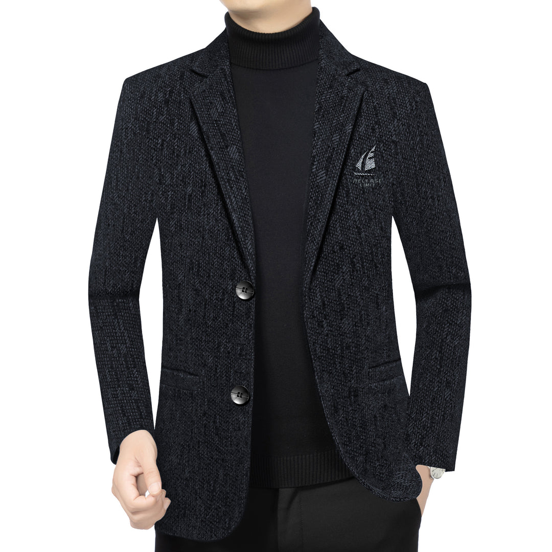 Men's Tailored Wool Blend Blazer with Texture and Logo Embroidery Mune Fashion