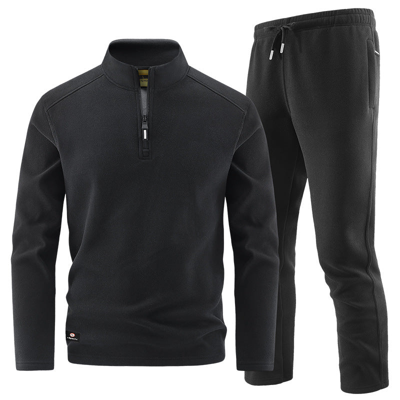 Men's Fleece Training Set with Stand-up Collar and Elastic Waistband Mune Fashion