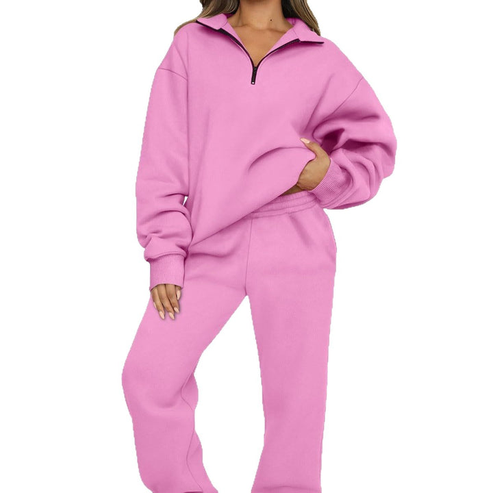 Women's oversized sweatshirt jogging pants set with zipper collar Mune Fashion