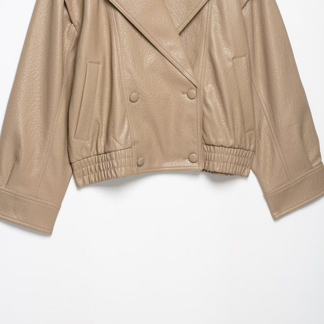 Women's Short Cut Faux Leather Jacket in Oversized Trench Style Mune Fashion