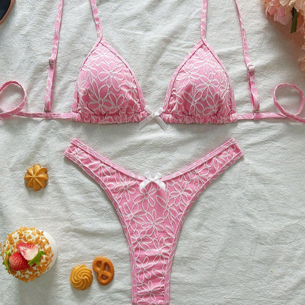 Women Playful Triangle Bikini with Floral Appliqués Mune Fashion