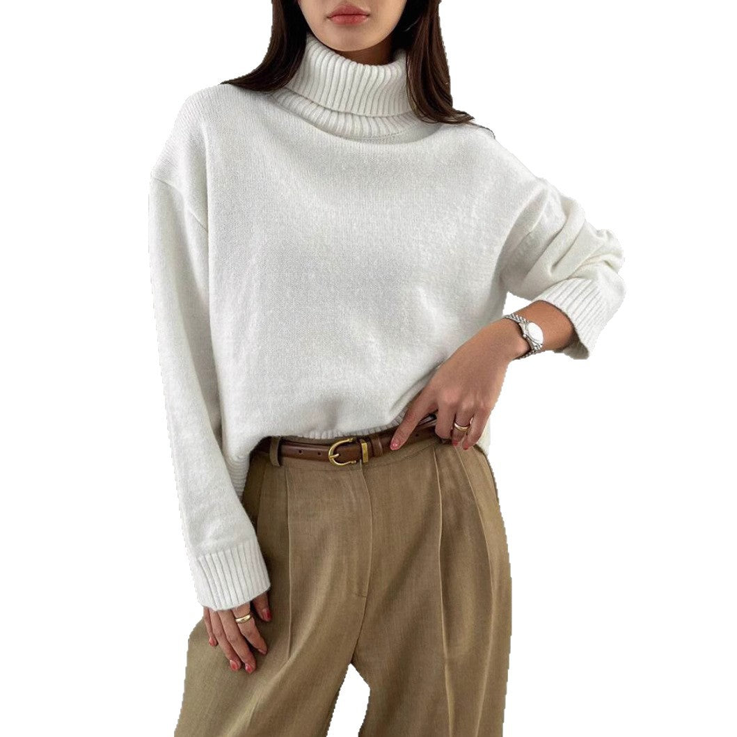 Women's Oversize Turtleneck Fine Knit Sweater with Raglan Sleeves and Side Slits Mune Fashion