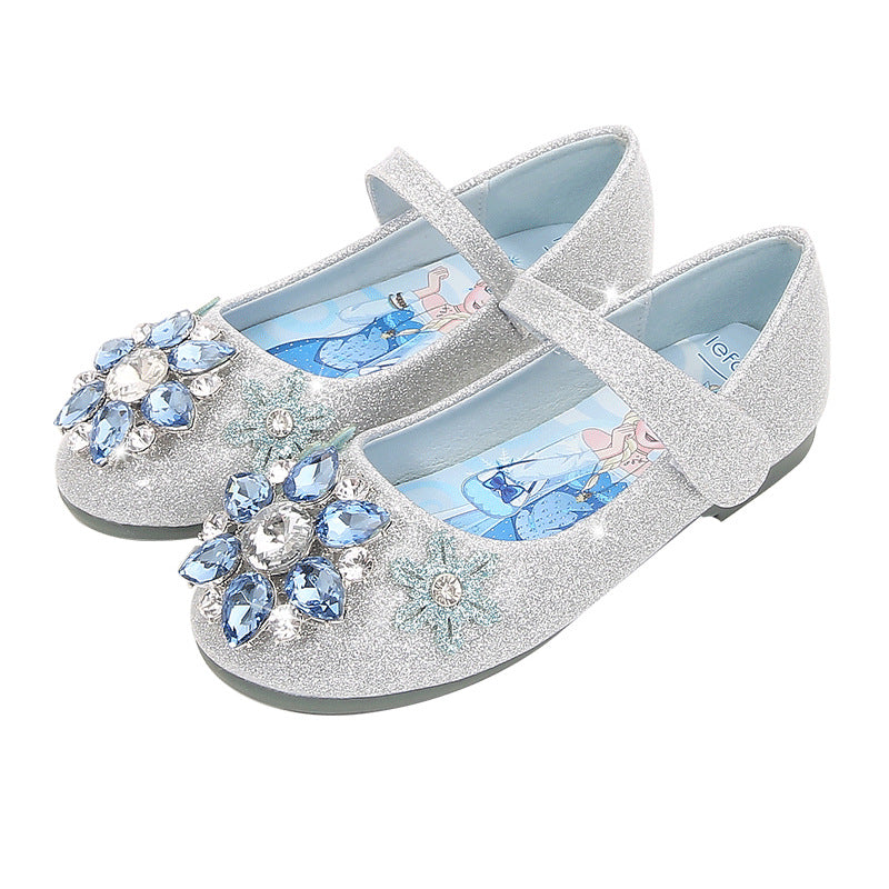 Girls Glittering Ballet Shoes with Flower Application Mune Fashion