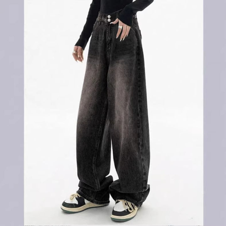Ladies Extra Wide High-Waist Denim Baggy Jeans with Extended Hem Mune Fashion