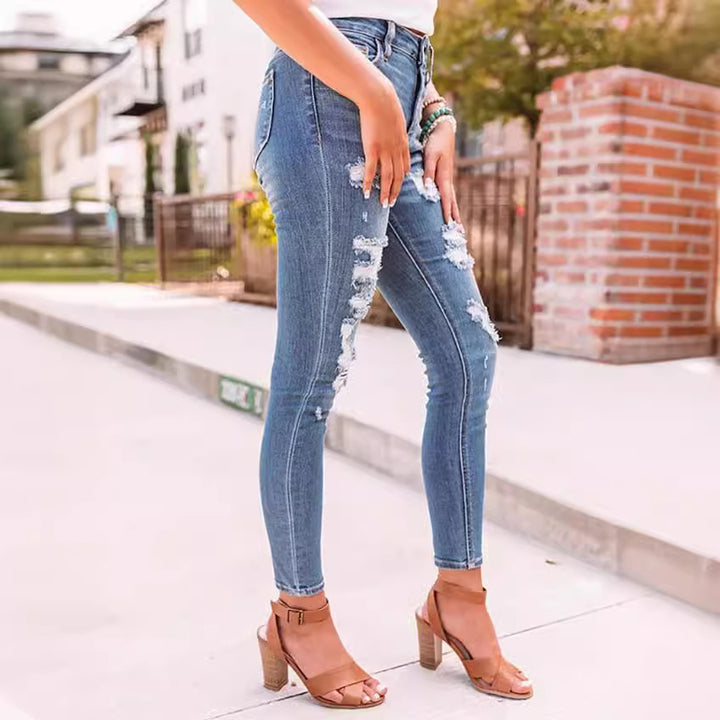 Women's high-waisted Ripped Skinny Jeans with Stretch, Five-Pocket and shaping fit Mune Fashion