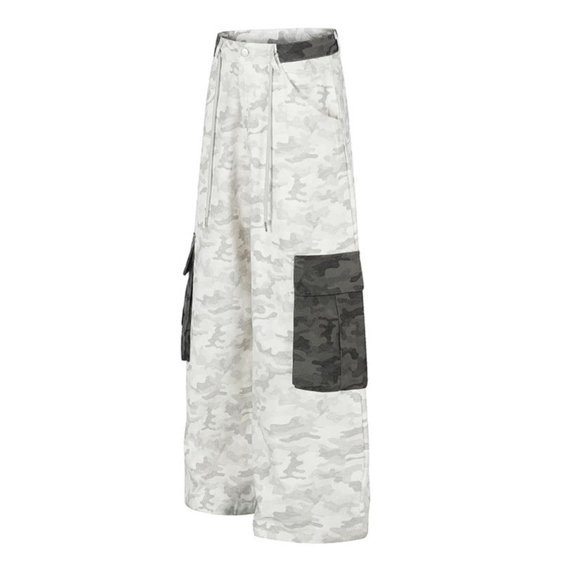 Women's Wide Cargo Pants with High Waist, Camouflage Print and Contrast Pockets Mune Fashion