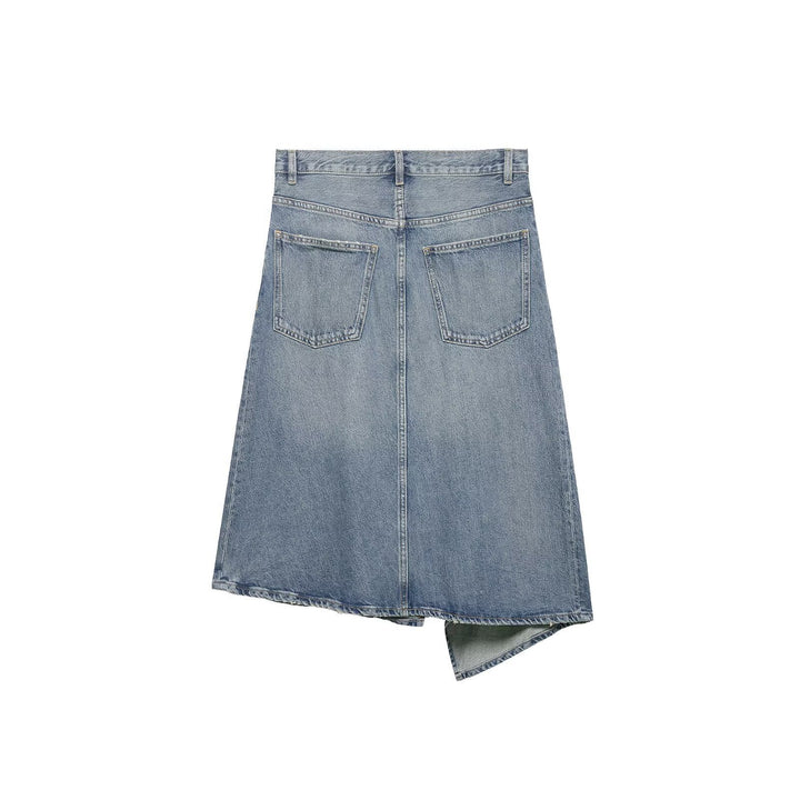 Women's Asymmetrical Denim Wrap Skirt with Inserts and Pockets Mune Fashion