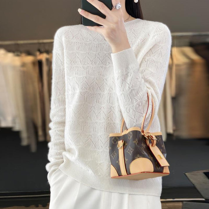 Women's Cozy Fine Knit Sweater with Openwork Diamond Pattern and Loose Fit Mune Fashion