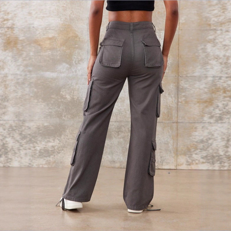 Women's Utility Cargo Pants with Wide Leg, Multiple Pockets and High Waist Fit Mune Fashion