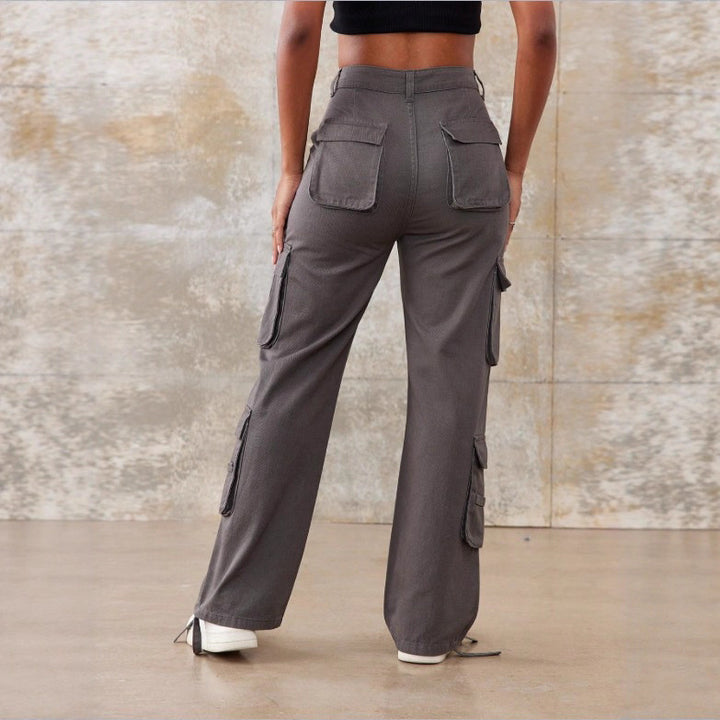 Women's Utility Cargo Pants with Wide Leg, Multiple Pockets and High Waist Fit Mune Fashion