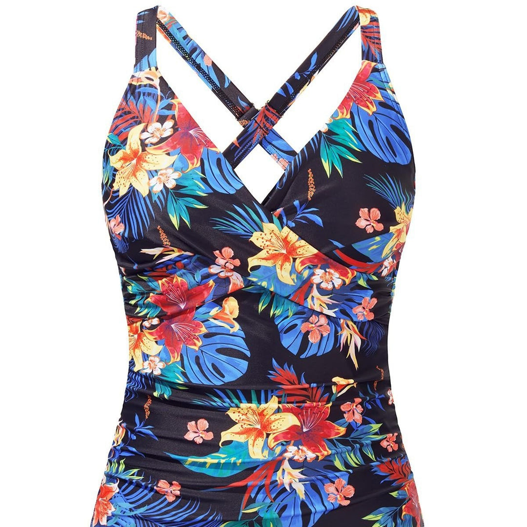 Women's Sporty Tankini Top with Floral Cut Mune Fashion