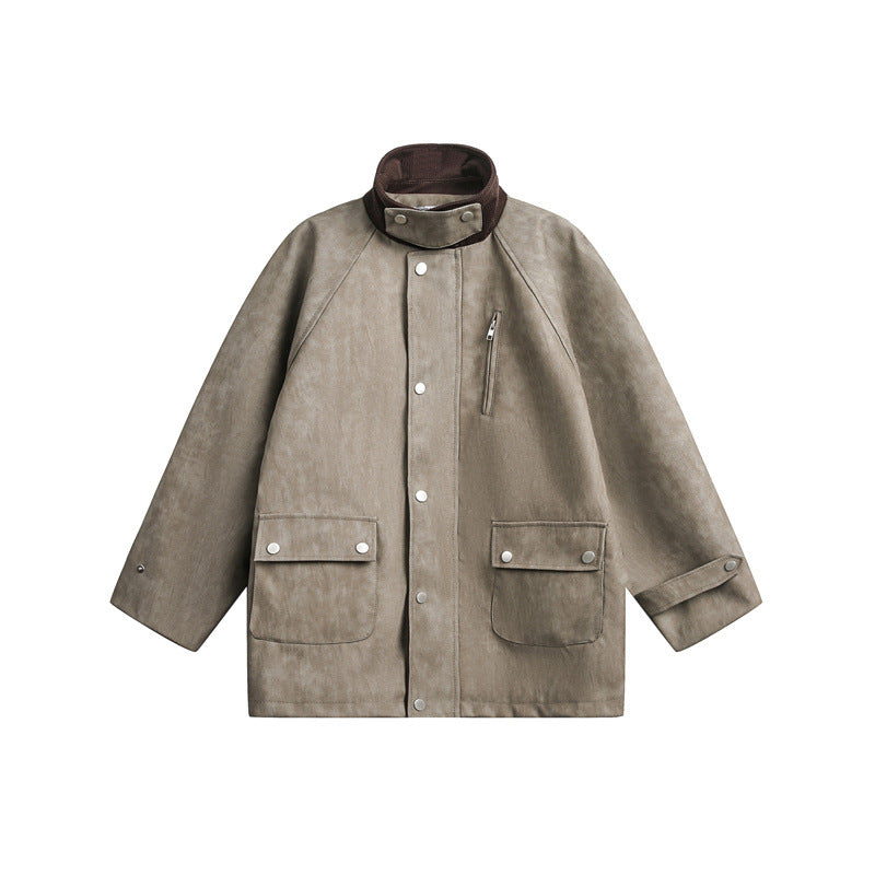 Unisex Short Cut Boxy Velour Utility Jacket with Stand-Up Collar and Flap Pockets Mune Fashion