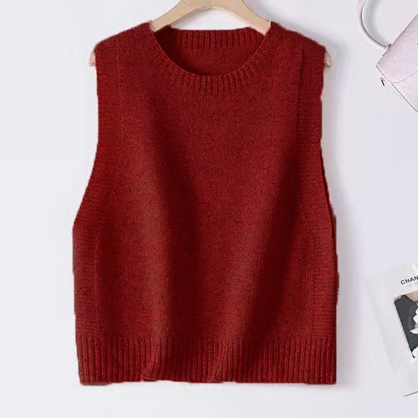 Women Knitted Oversize Sleeveless Vest with Round Neckline and Ribbed Cuffs Mune Fashion