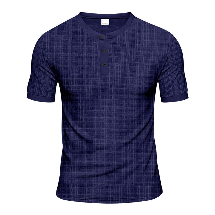 Men's nano band collar henley with fine mesh structure and slim fit Mune Fashion