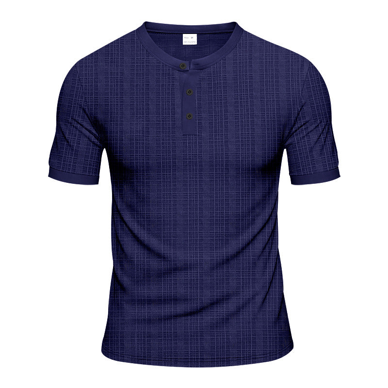 Men's nano band collar henley with fine mesh structure and slim fit Mune Fashion