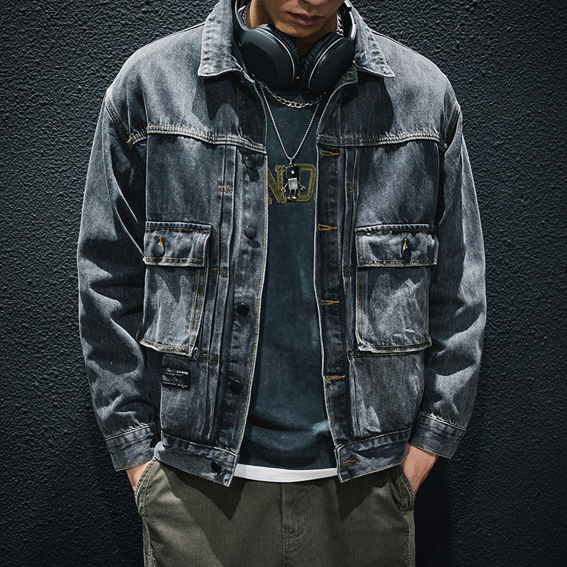 Men's Casual Denim Jacket with Modern Applications Mune Fashion