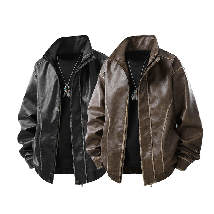 Herren Lederjacke im Vintage-Bomberstil mit Stehkragen Mune Fashion