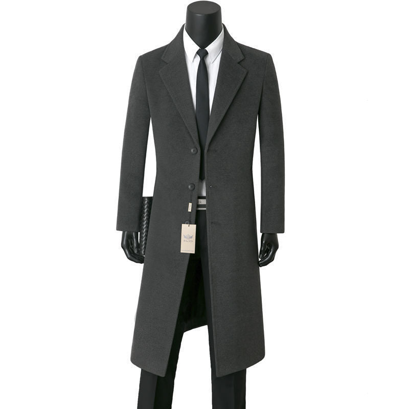 Men's single-breasted long coat with narrow silhouette, notched lapel and knee-length cut Mune Fashion