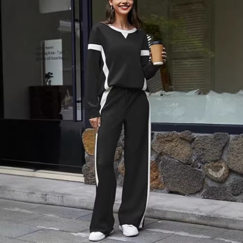 Women’s Lounge Set made of soft jersey with wide leg and contrast stripes Drune