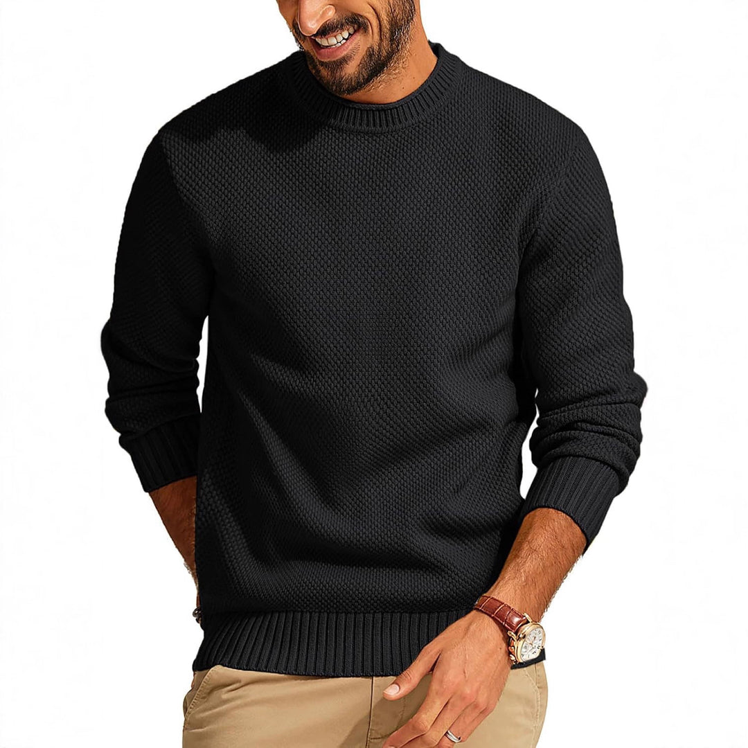Men's Waffle Knit Sweater with Round Neck Mune Fashion