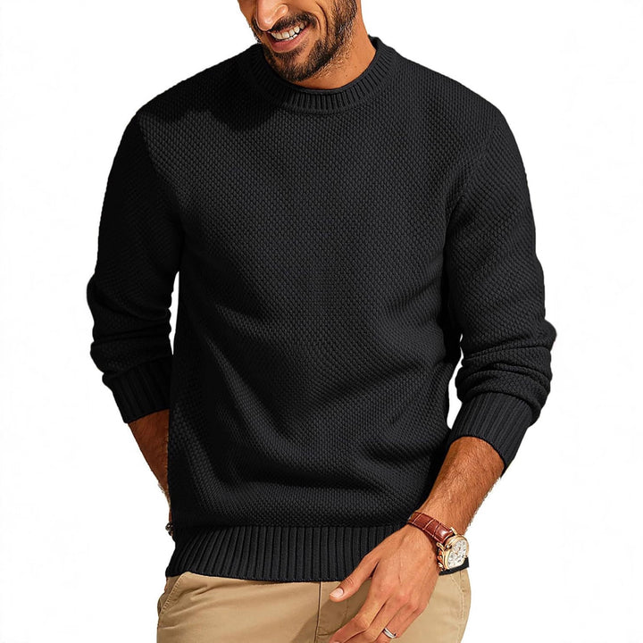 Men's Waffle Knit Sweater with Round Neck Mune Fashion