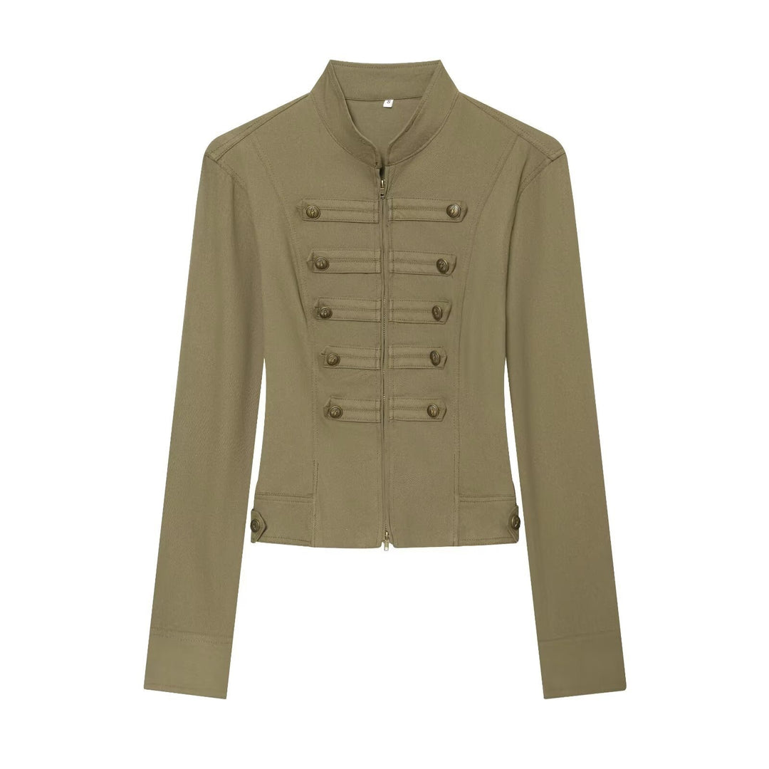 Ladies tailored field jacket in regimental style with stand-up collar and decorative stripes Mune Fashion