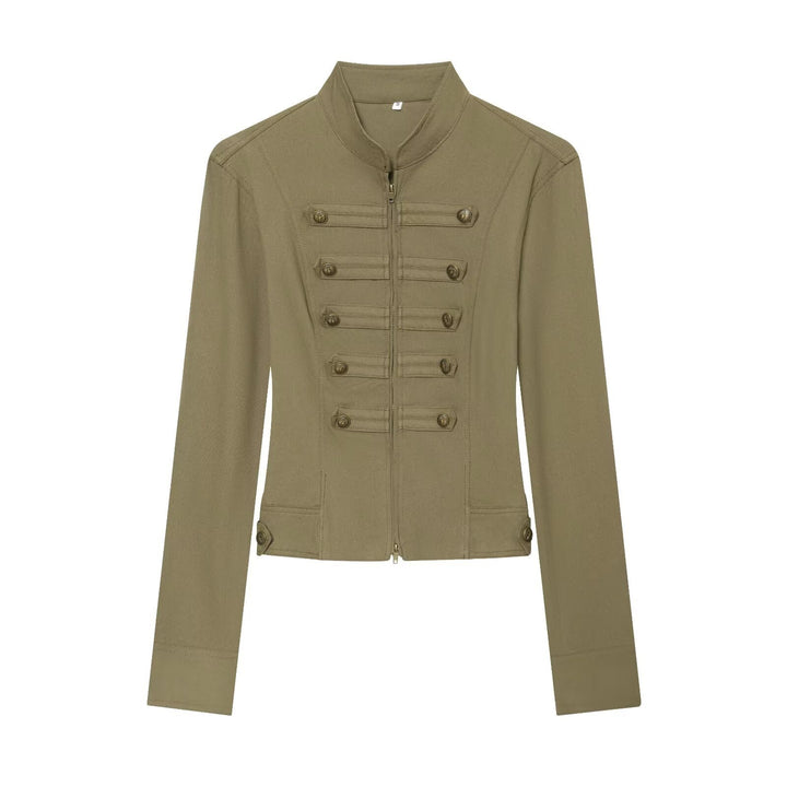 Ladies tailored field jacket in regimental style with stand-up collar and decorative stripes Mune Fashion