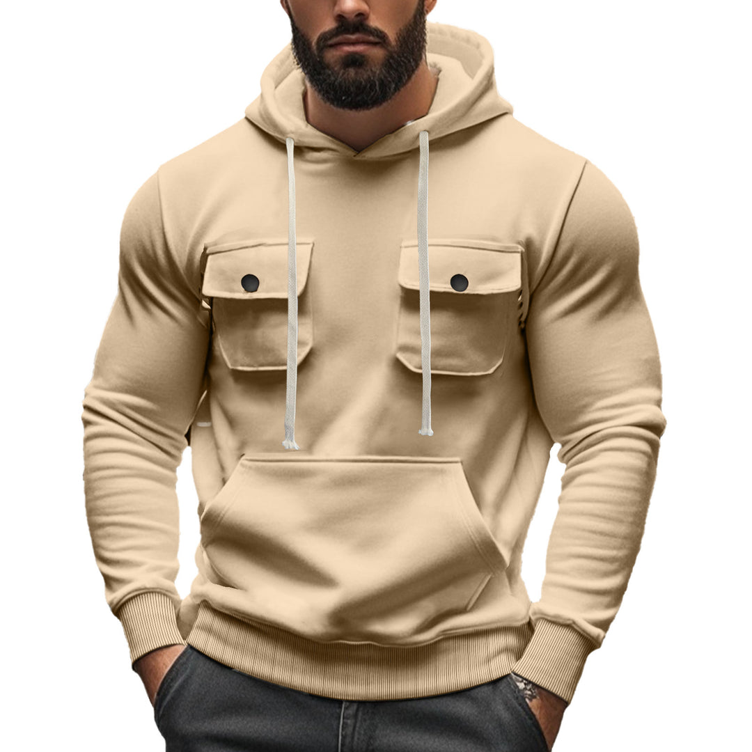 Men's sporty hoodie with patch flap pockets, kangaroo pocket, and narrow hem Mune Fashion