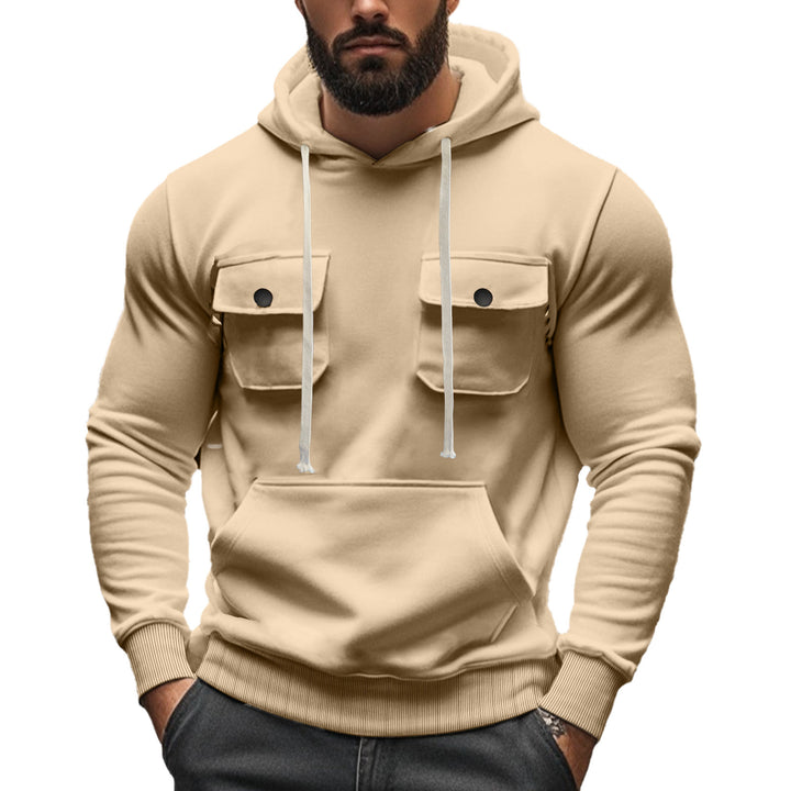 Men's sporty hoodie with patch flap pockets, kangaroo pocket, and narrow hem Mune Fashion
