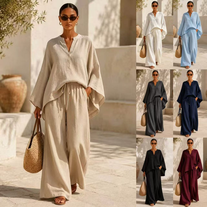 Women Wide Linen Look Set Mune Fashion