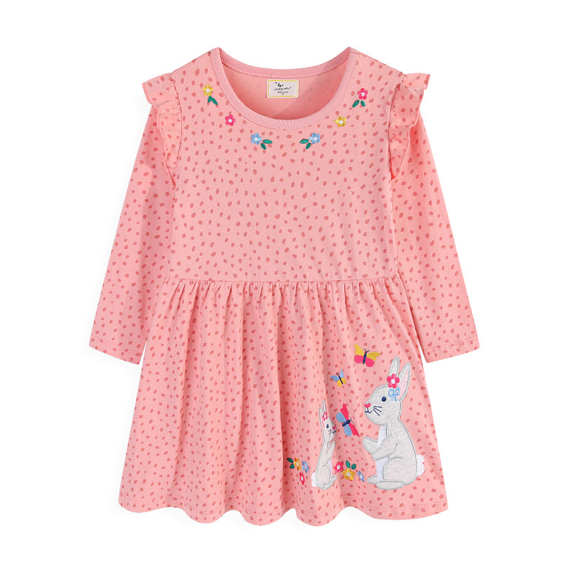 Girls long-sleeve dress with cute bunny and flower appliqués Mune Fashion
