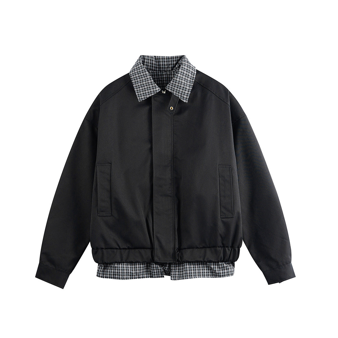 Men's layered-look blouson jacket with check collar and adjustable hem Mune Fashion