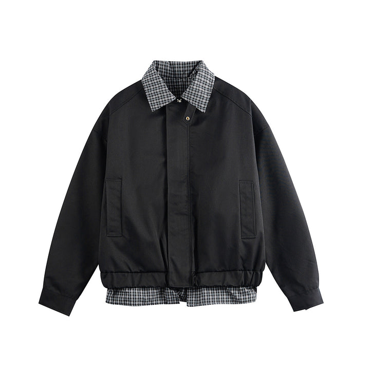 Men's layered-look blouson jacket with check collar and adjustable hem Mune Fashion