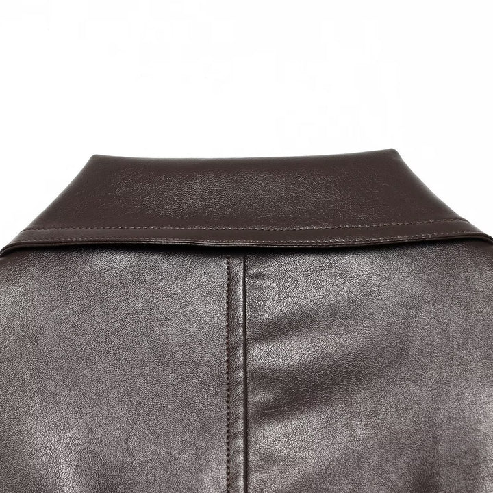 Women's Cropped Bomber Jacket made of Faux Leather with Shirt Collar and Gathered Hem