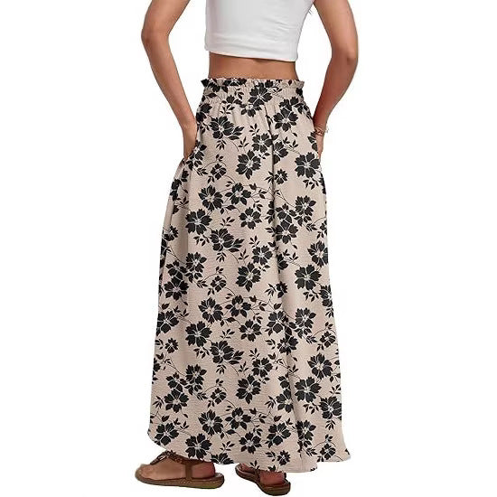 Women's maxi skirt with paperbag waist, tie belt and side pockets Mune Fashion