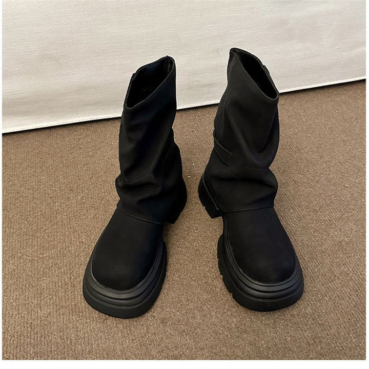 Ladies slip-on boots with gathered shaft and sculpted platform sole Mune Fashion