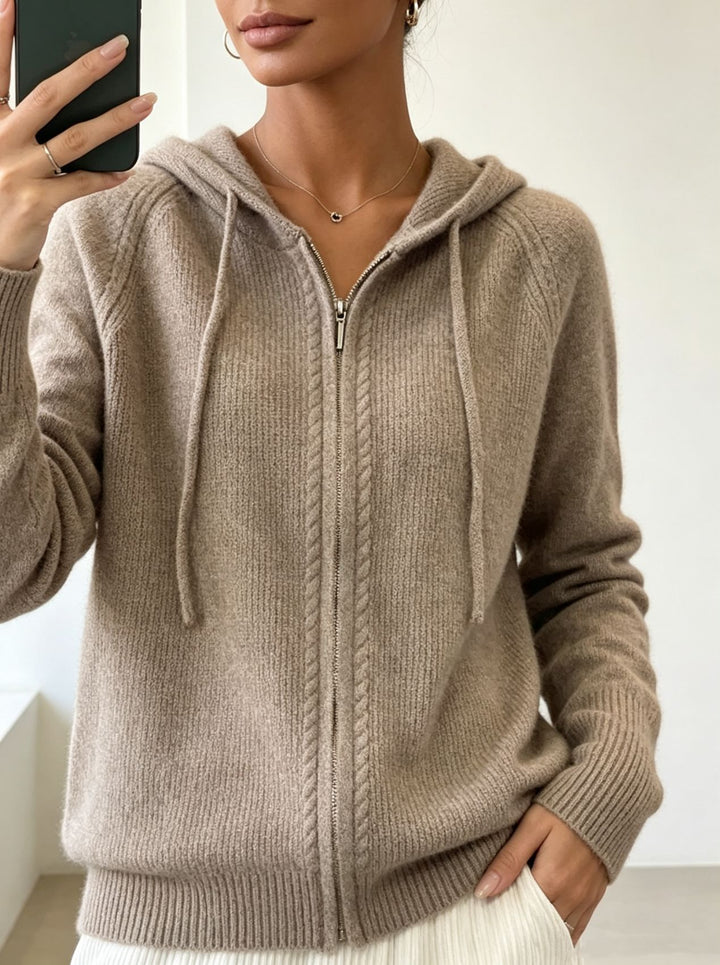 Women's hooded cardigan with zipper, fine knit and ribbed cuffs Mune Fashion