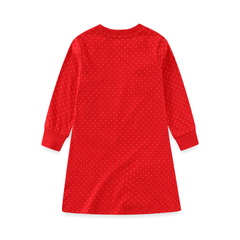 Girls Long Sleeve Dress with Colorful Animal Appliqués Mune Fashion