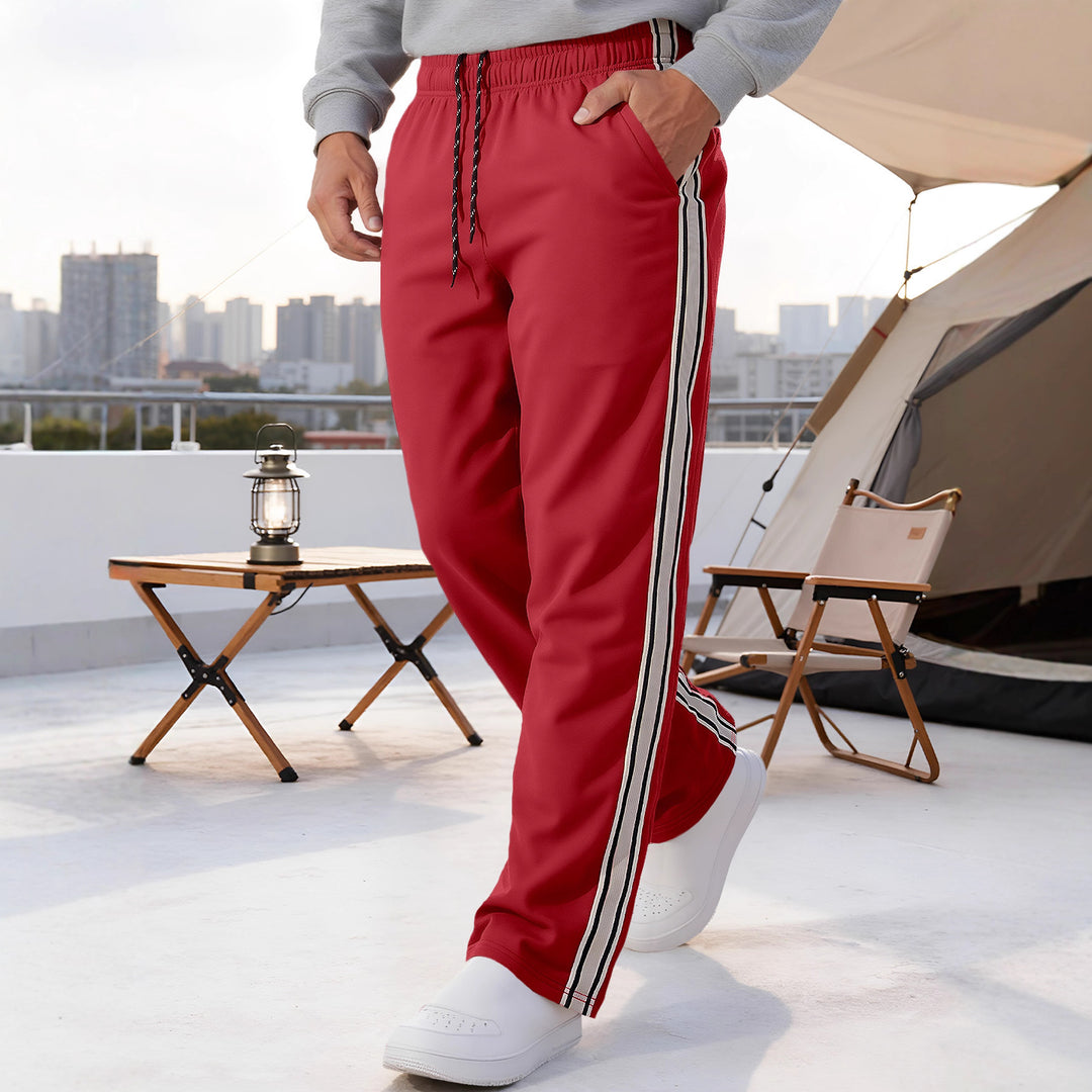 Men's Nan Retro Track Pants with Tapered Leg, Elastic Waistband, Drawstring, and Side Stripes Mune Fashion