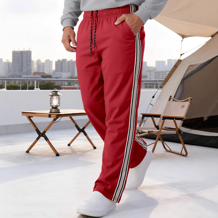Men's Nan Retro Track Pants with Tapered Leg, Elastic Waistband, Drawstring, and Side Stripes Mune Fashion