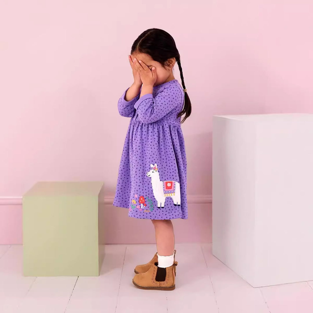 Girls casual dress with cute llama applique Mune Fashion