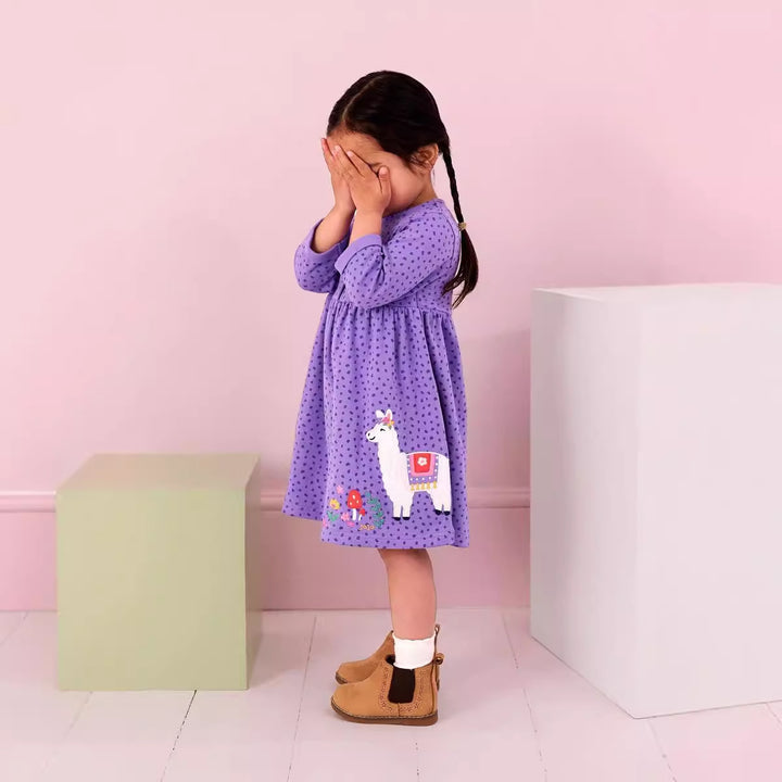 Girls casual dress with cute llama applique Mune Fashion