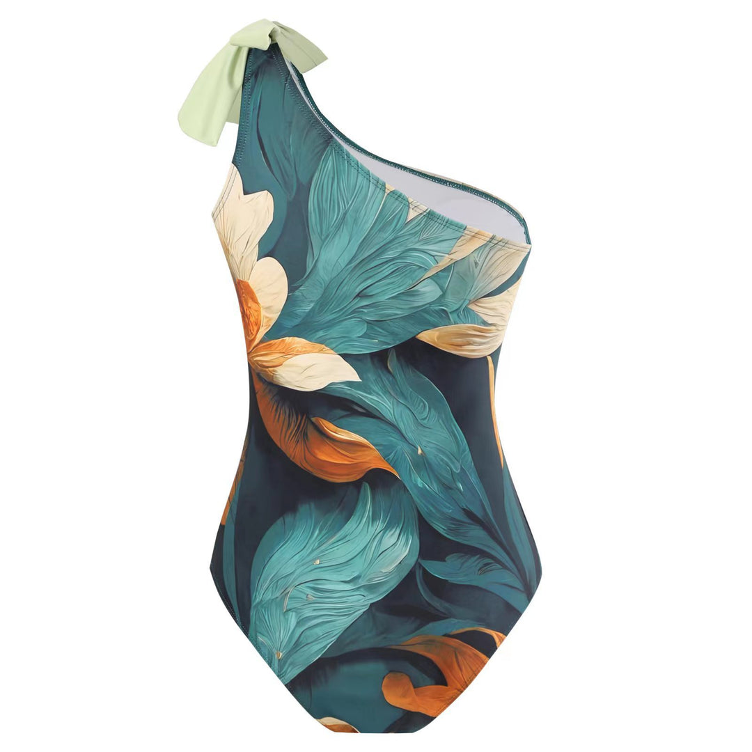 Women's swimsuit with asymmetrical design and high ruffle insert Mune Fashion