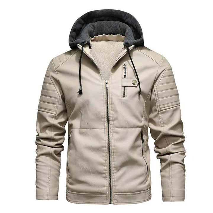 Men's biker jacket made of faux leather with teddy lining and hood insert Mune Fashion