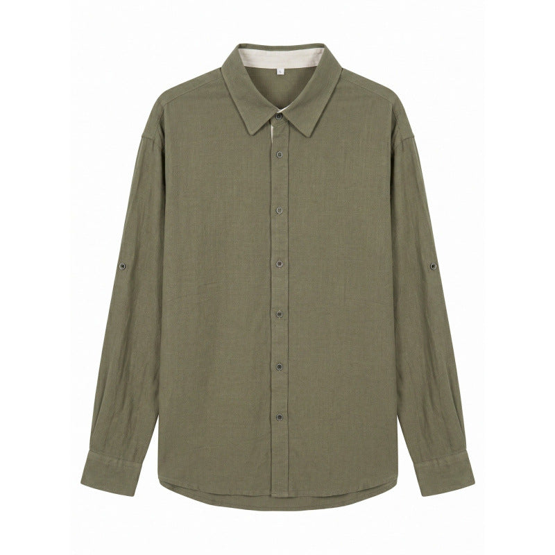 Men's Lightweight Oversized Linen Shirt with Kent Collar and Rounded Hem Mune Fashion