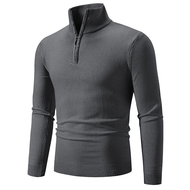 Men's fine knit half-zip pullover with ribbed stand-up collar and slim fit Mune Fashion