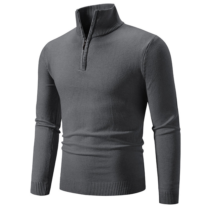 Men's fine knit half-zip pullover with ribbed stand-up collar and slim fit Mune Fashion