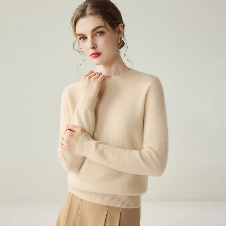 Ladies Lightweight Round Neck Sweater in Cashmere Look with Extra Fine Pile and Ribbed Hem Mune Fashion