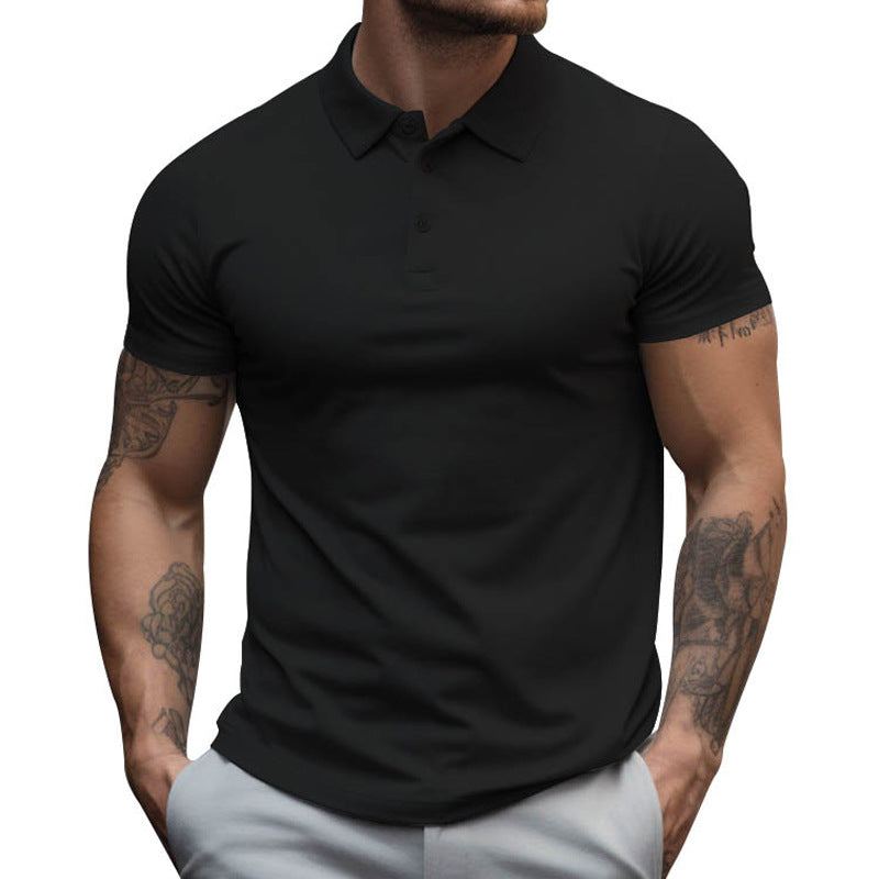 Men's athletic fitted pique polo shirt short-sleeved with hidden button placket Mune Fashion